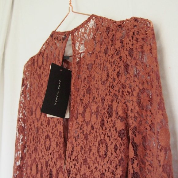 NWT $70 ZARA Women S Terracotta Lace Overlay Cami Midi Dress Bohemian Elegant - Picture 7 of 13